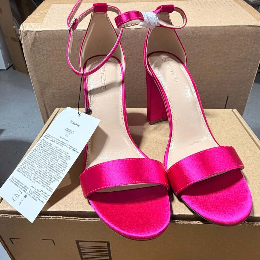 The Drop Rebecca Heeled Sandal Size 10 Pink Satin